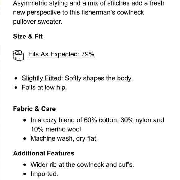 L. L. Bean Fisherman’s Mixed Stitch Cowlneck Sweater White L - Picture 3 of 11